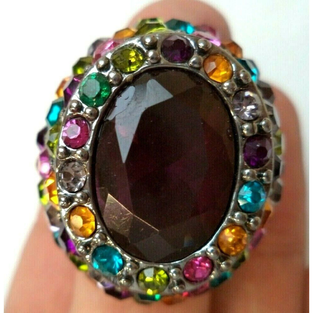 multicolor rhinestone large cab stretch ring